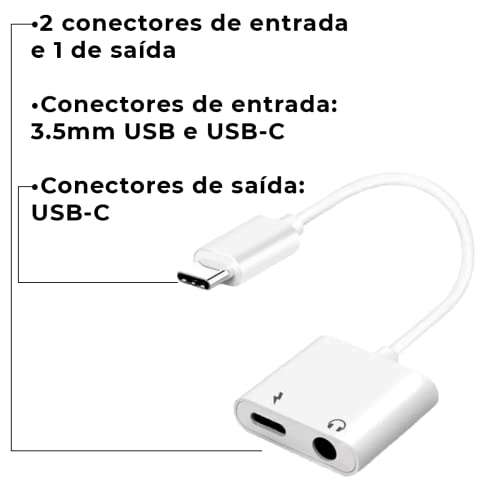 Cabo Adaptador Tipo C 2 Em 1 USB Para Fones De Ouvido P2 3.5mm Carga Rápida Áudio Digital Para Compu