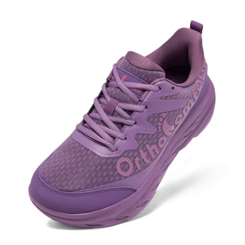 Women's Orthopedic Diabetic Wide Walking Shoes: Plantar Fasciitis Orthotic Arch Support Achilles Tendonitis Pain Relief Running Shoes, Casual Business Working Training Trail Sneakers Purple Size 8