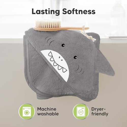 Image of KeaBabies Hooded Baby Towel for Newborn, Baby Bath Towels (Shark, 35x35)