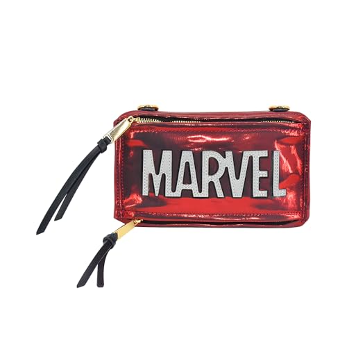 Fred Segal Marvel Logo Crossbody Bag, Women's Mini Handbag Purse with Adjustable and Removable Shoulder Strap, Red2