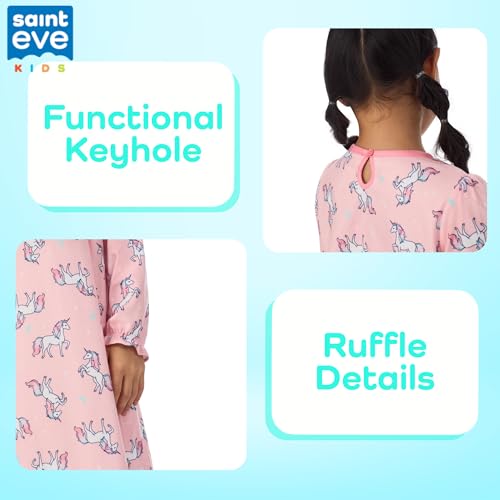 Saint Eve Kids Girl and Doll Matching Nightgown Set, Long Sleeve Soft Flannel Sleep Dress3