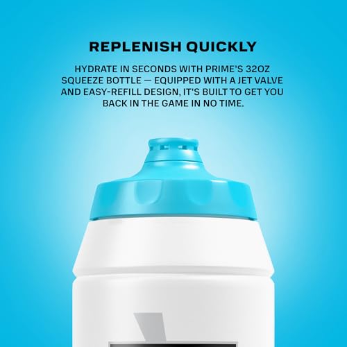Image of PRIME 32 oz Blue Chill Squeeze Sports Water Bottle, BPA Free, Dishwasher Safe, Easy-Grip Ergonomic Leakproof Design, Fast Hydration for Gym, Cycling, Running