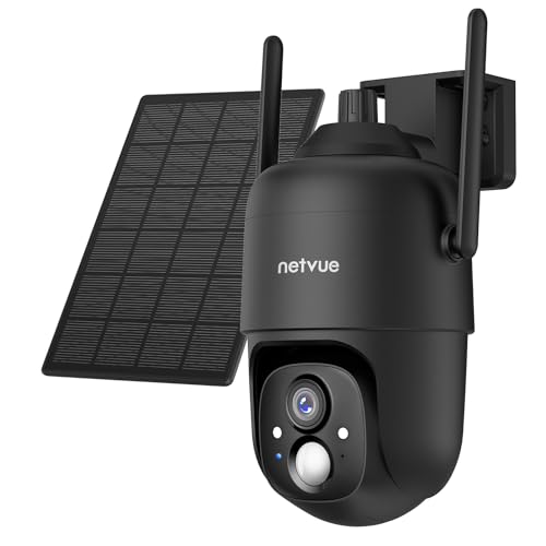 NETVUE Camara Vigilancia WiFi Exterior sin Cable, 2K 3MP Camara vigilancia bateria, 360° PTZ Camara Exterior WiFi Solar con Visión Nocturna en Color, PIR, Audio Bidireccional, Rastreo automático