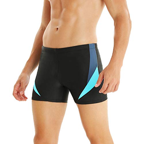 WHCREAT Herren Badehose Sport Schwimmhose Badeshorts Beachshorts Chlor Resistent, Grau Blau XL