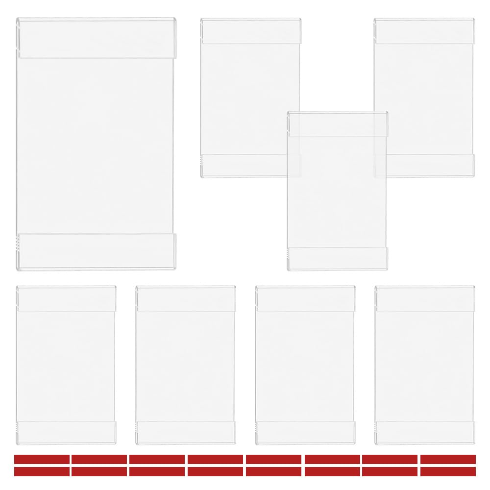 UMCHU 8 Pieces Transparent Sign Display Holder, Price Display Holder, Sign Displays Holders, Acrylic Label Holders, for Home, Supermarket, Hotel, Office (10 x 15.2cm, with Adhesive Tape)