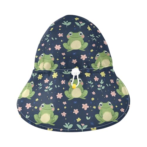 Toddler Boy Girl Sun Hat Boy Water Hats Baby Girls' UPF 50+ Wide Brim Beach Essentials Cartoon Cute Frog Navy Blue3
