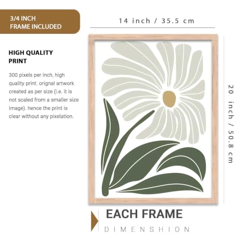 Image of kotart Aesthetic Boho Floral Art Home Decoration Painting | Floral Paintings With Frame For Living Room Bed Room Hotel Wall Decor Digital Reprint Set of 3 (14x20 Inch)