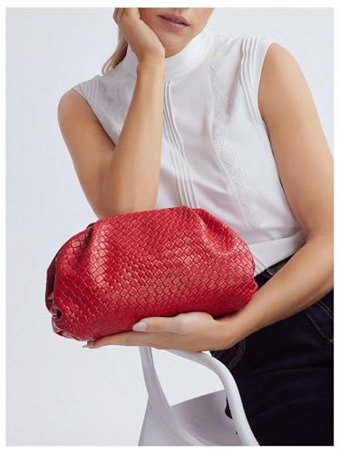 Image of QWINEE Women's Woven Evening Bag Dumpling Clutch Purse No Strap Handbags Elegant Faux PU Leather Clutch Bag