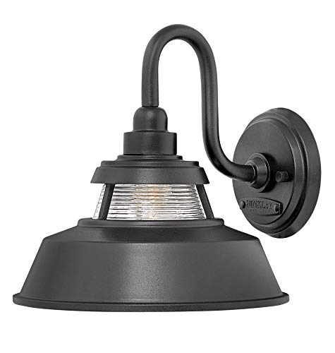 80% Off Discount Hinkley Troyer Collection One Light Outdoor Medium Wall Mount, Black w/ Ribbed Clear Glass