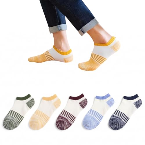 Image of MOMISY Men's Premium Cotton Cushion Ankle length Socks, (Multicolor) Pack of 5 (Free Size)