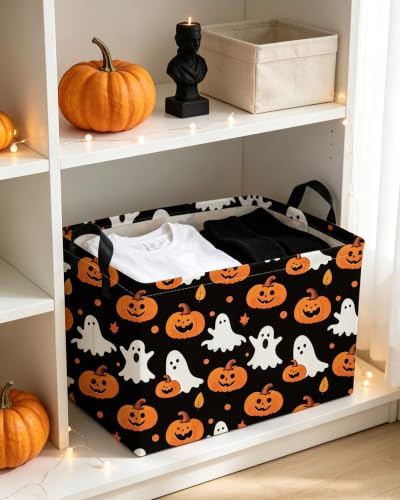 Image of Essme Rectangular Halloween Baskets,Ghost Storage Box,Cute Basket for Kids Room Decor, Book Bins,Shelf Basket.(Balck Ghost
