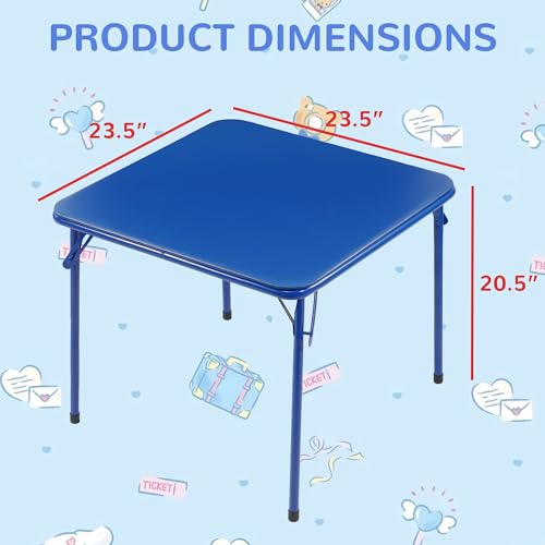 23.5'' Kids Folding Square Table, Card Table with Vinyl Padded Top, Foldable Activity for Indoor/Outdoor Use, Perfect for Picnic, Playtime and Learning, 23.5" W X 23.5" D X 20.5" H, Blue by Elevon - Image 3