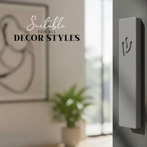Image of SURI Mezuzah for Door - 6 Inch Light Gray Concrete Mezuzah Case with Non Kosher Scroll, Self-Stick Jewish Entry Design, Fits a 5 Inch Scroll, Gift Box Included