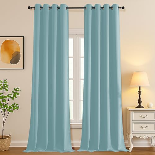 Image of Simplebrand Aqua Extra Long 10ft Curtains for Patio 120 Inches Long 2 Panels Set, Room Darkening Light Blocking Solid Thermal Insulated Energy Saving Grommet Noise Reducing Curtains, 50 Wx120 L
