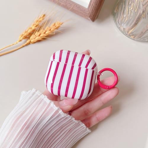 Image of MINSCOSE for AirPods 4 Clear Case,Cute Striped Aesthetic Pattern Design with Trendy Keychain Ring,Soft TPU Protective Shockproof Cover with Cleaner Kit for Girls Women for Airpods 4-Wine Red