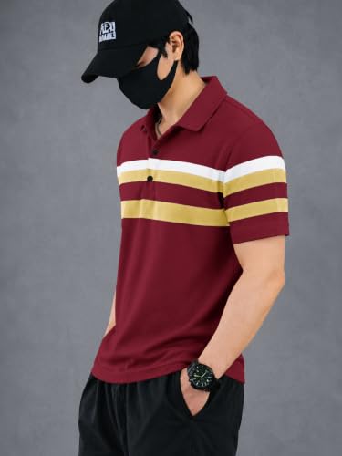 Image of Noble Monk Men's Striped Polo Neck Half Sleeve Casual T-Shirt with Regular Fit