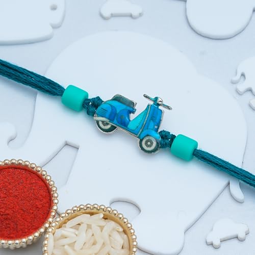 Image of eCraftIndia Scooty Design Rakhi for Kids Girls Boys with Best Bro Ever Fridge Magnet | Raksha Bandhan Kids Rakhi for Brother Bhaiya Bhai | Roli Chawal Pack