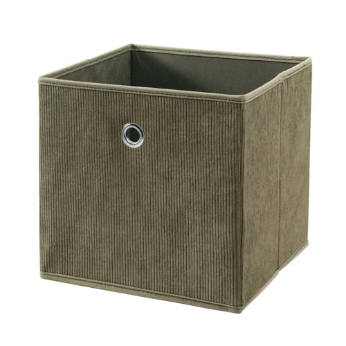 Calicosy – Cube Pliable en Tissu Velours Côtelé – Vert Kaki – Boîte de Rangement – Pliable et Pratique – Pour Dressing, Chambre, Salon – H 27 x L 28 x P 28 cm