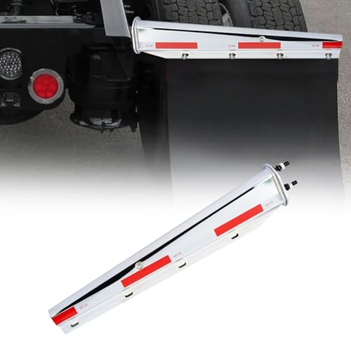 Image of Mud Flap Hanger Set Carbon Steel Chromed Finish, 30 inch Length Rear Bar for Semi Trucks, 1-1 /8 inch - 2.5 inch Bolt Spacing Spring Loaded Straight Mud with Reflective Tapes (2.0 inch Bolt)