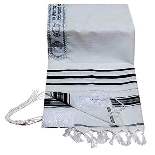 Acrylic Tallit (imitation Wool) Prayer Shawl in Black and Silver Size 24