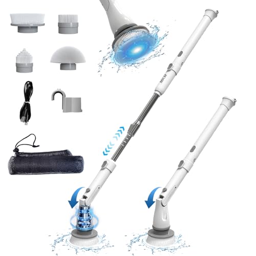 MKM Electric Spin Power Scrubber Brush UK For Cleaning Bathroom Tub And Tile Shower Floor, Cordless Automatic 360 Long Handheld Machine Tornado Rotating Motorized Tool Battery Operated Rechargeable