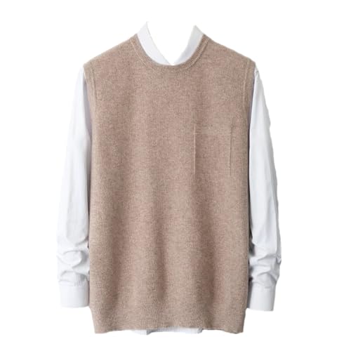 Men’s Round Neck 100% Wool Sleeveless Vest Spring Fall Casual Lightweight Knitted Pullover