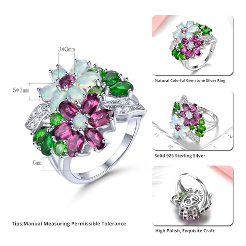 Women Rings for Womens S925 Sterling Silver Setting Natural Gemstone Rhodolite Garnet Opal Chrome Diopside Birthstone Promise Ring Cubic Zirconia Fine Jewelry3