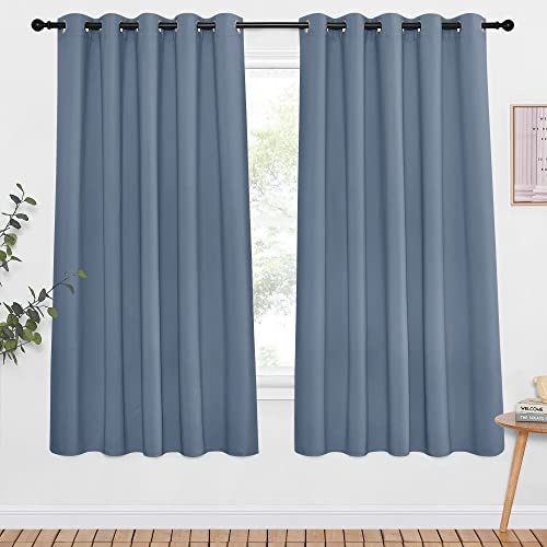 NICETOWN Blackout Drapery Door Curtain for Bedroom - Grommet Window Treatment Thermal Insulated Solid Vertical Drape for Doorway (Stone Blue, 1 Piece, 66 by 66 Inch)