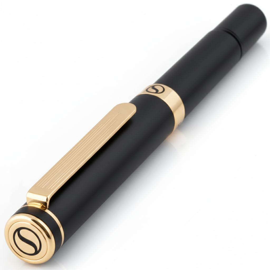 Scriveiner Black Rollerball EDC Luxury Pen, Stunning Pocket Pen, Real Gold Plating, Cool Writing Pen, Best Gift for Men, Women, German Schmidt Refill, Nice Present, Fancy Office Designer