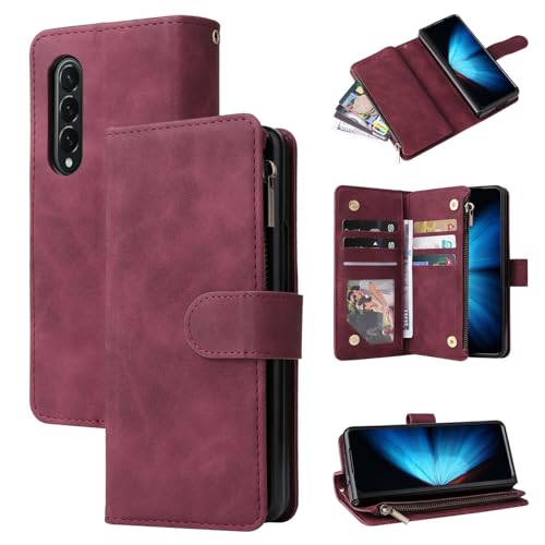 Étui à rabat en cuir rouge avec fermeture éclair pour Samsung Galaxy Z Fold 7