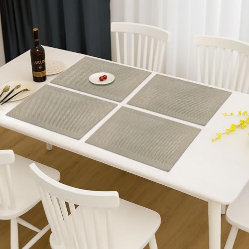 Image of Amazon Brand - Umi PVC Vinyl Box Design Placemat ST0000434 - Heat Resistant, Wipe Clean, Anti-Skid Table Mats for Dining Table, KitchenHome Decor (30x45 CM Golden Set of 4)