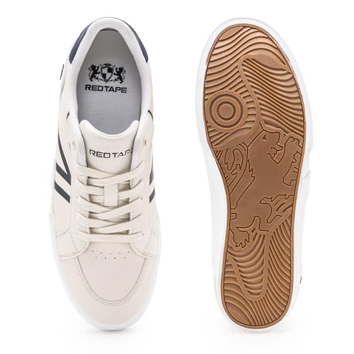 Image of Red Tape Men's Sneakers Off White Pu Round Toe Lace-Up Responsive Sole