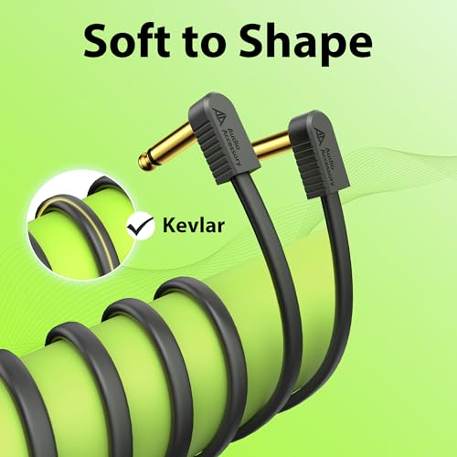 Image of AA AUDIO ACCESSORY Guitar Patch Cables Kevlar-Reinforced S-Shape Flat Ribbon 12 Inch 2 Pack, Gold-Plated Noiseless Quad-Layer Shielded, Guitar Pedal Cables for BOSS MXR EBS Behringer Donner Pedal