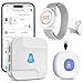 CallToU Tuya WiFi Personal alarms for elderly,Waterproof elderly alarm call button System with 1 Call button,1 Wrist button & Receiver - Connects to Phone, only Supports 2.4GHz WiFi