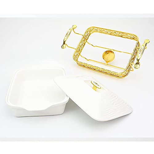XBSXP Chafing Dish Buffet-Set, Goldenes Wassermuster Edelstahl Chafer Rechteckiges Chafer Dish Set mit Keramik Chafing… – Bild 6