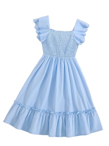 WDIRARA Girl's Square Neck Layered Ruffle Cap Sleeve Dress Smocked A Line Dresses2
