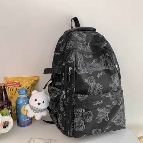 Sac à dos d'école ours noir avec grand espace pour étudiants