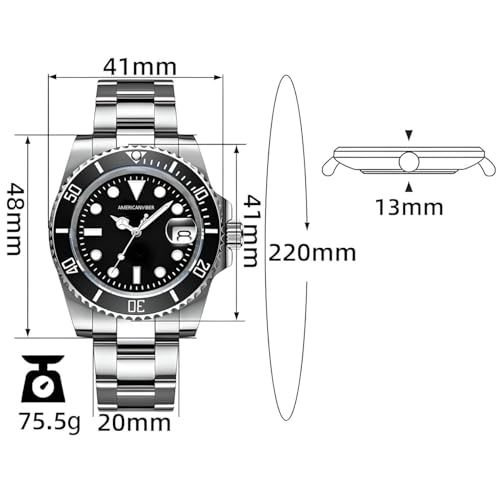 Image of AMERICANVIBER Luxury Diver Watch with Green Dial, Stainless Steel Band, Date Display, Quartz Movement
