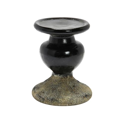 Creative Co Op 2 Tone Sculptural Terracotta Pillar Candle Holder Distressed Black