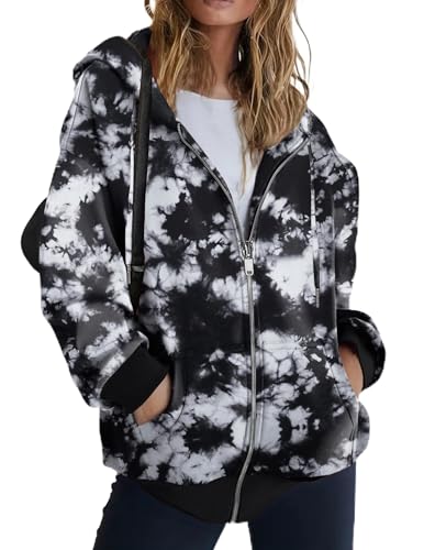 Sweat à capuche surdimensionné femme ZEAGOO veste zippée tie-dye