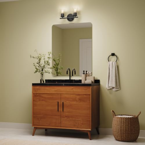 Image of Progress Lighting Replay 13 Inch 2-Light Vanity Light, Transitional, Black with Clear Glass Shades, (7.875 inch H x 13 inch W x 6 inch D), P300582-031