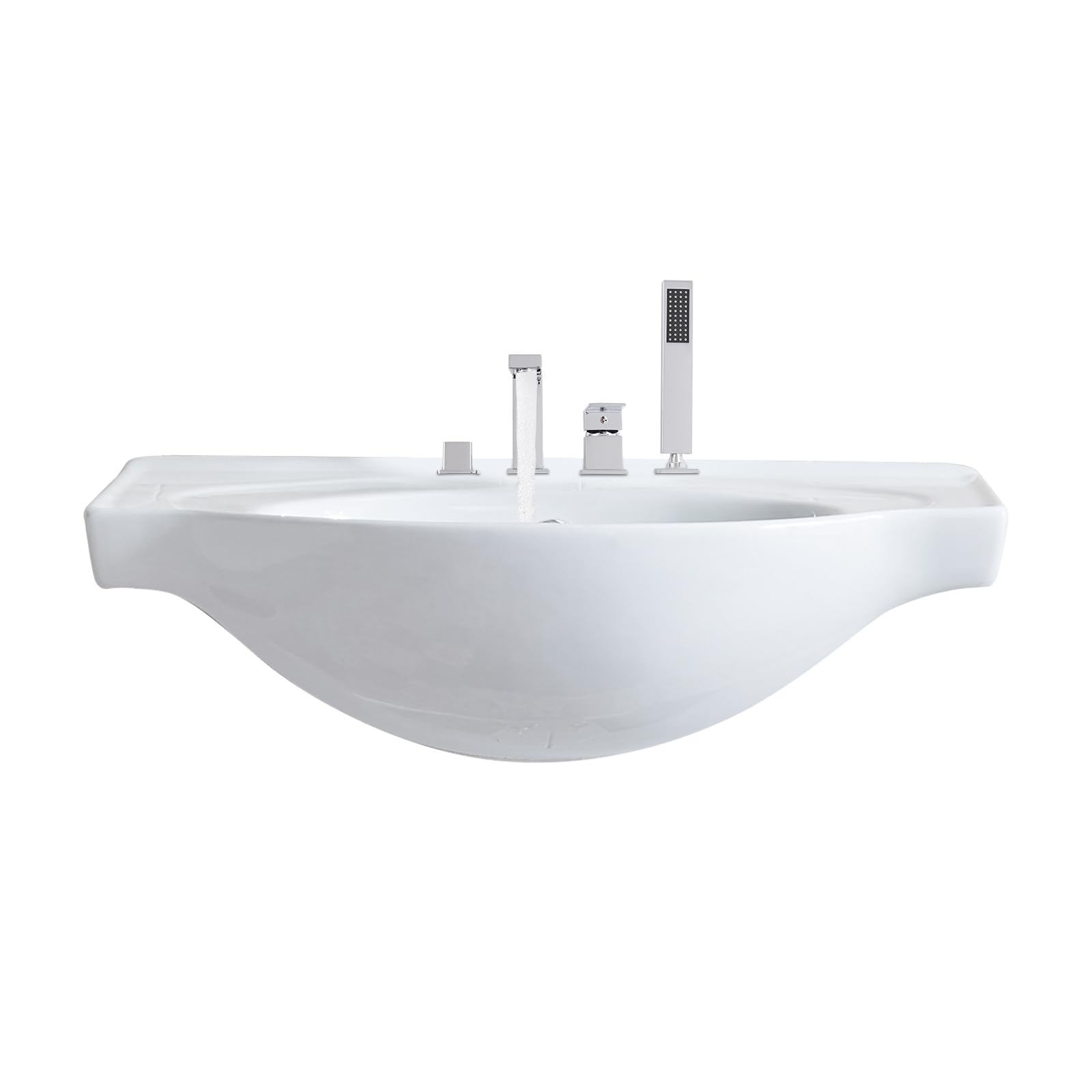 Grifo para bañera de 4 orificios, grifo de bañera con ducha de mano, grifo de borde de azulejo cromado, monomando con ducha de mano, grifo de baño frío y caliente para bañera (plata)