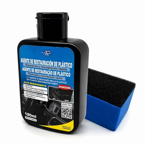 Restaurador De Plasticos Coche, Agente para restaurar plasticos del coche, Protección contra la decoloración, Recupera Brillo Interior del coche, Apto para Coche, Moto y camión, 1 Unidad de 180 ml