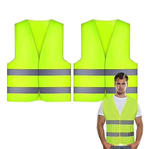 Chaleco Reflectante,2 PCS Chaleco de Seguridad,Chaleco de Seguridad de Alta Visibilidad,Amarillo Fluorescente,para Correr Moto Bicicleta de Seguridad Unisex