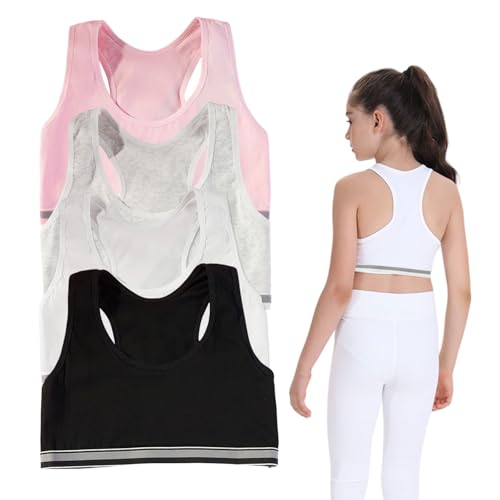 FUIPVGI 4 Piezas Sujetador Niña,Sujetador de Niña Algodón Top, Top Deportivo Niña Sujetador Deportivo Ropa Interior Sujetador de Entrenamiento No Acolchado para Niñas 8 a 14 años (Vistoso)