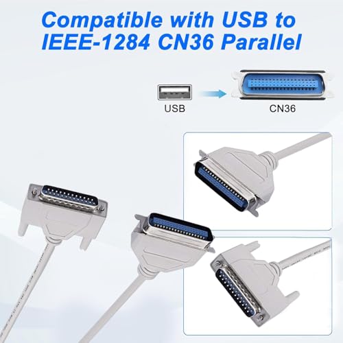 Image of Madhabi 3M Parallel Printer Cable - DB25 Male to Centronics 36 Pin Male IEEE 1284 Printer Cord | Compatible with Dot Matrix, Legacy Inkjet, and Parallel Port Printers - White