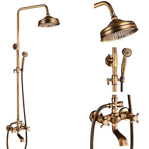 Colonne de douche en laiton antique robinet rétro chic avec étagère double poignée