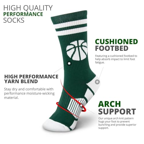 Image of ChalkTalkSPORTS Basketball Socks - Cushioned Mid-Calf Crew - Youth & Adult | Moisture-Wicking Performance Blend, Athletic Basketball Gear, Stay-Up Technology, Arch Support, Breathable, Boys and Men