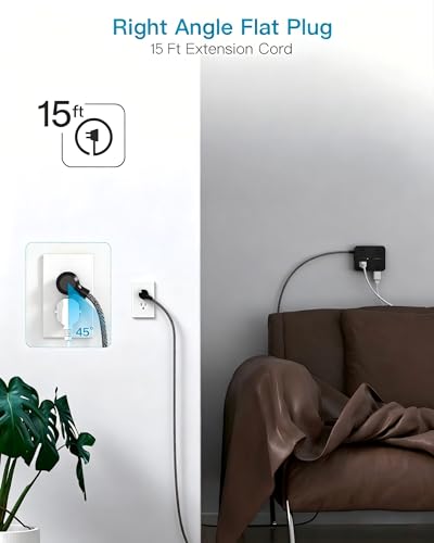 Image of Surge Protector Power Strip 15 Ft Long Cord, HANYCONY Extension Cord 15 Feet with 8 Outlets 4 USB Ports(2 USB C), Flat Plug, Desk Charging Station for Home Office College Dorm Room Essentials