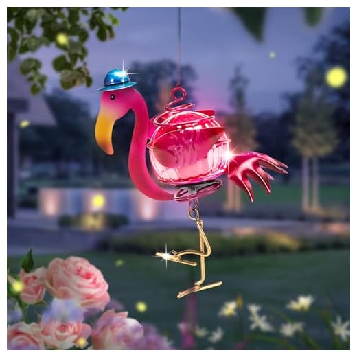 Solar Hanging Flamingo Lights LED Waterproof Powered Outdoor Garden Decor Light Unique Decorations for Sister Birthday Gardening Gifts for Mom Women Backyard Front Porch Balcony Yard Path